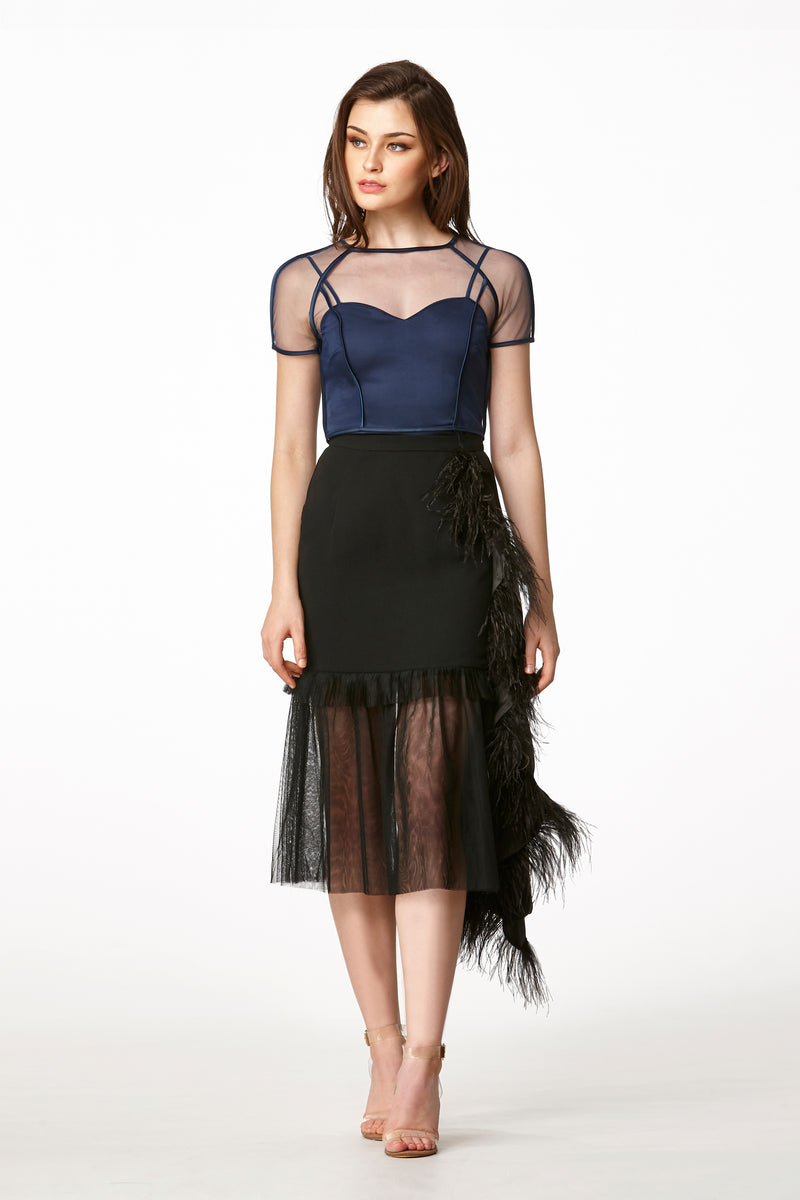 MOS Frills Midi Feather Skirt - Black