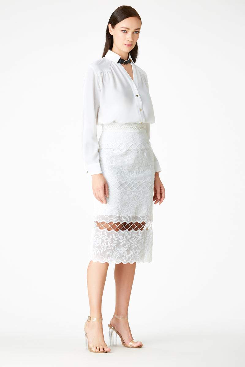 SS'18 Embroidered Pencil Skirt - White