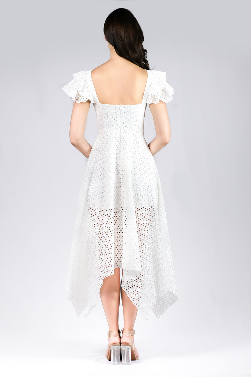 AW'18 Embroidered Lace Waterfall Dress - White