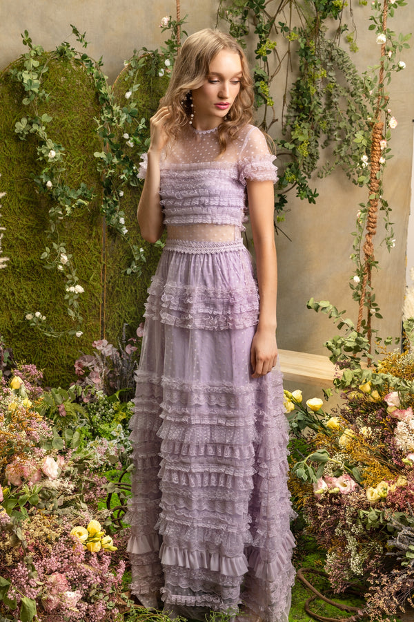 SS'19 Lace Ruffle Maxi Dress - Purple Lilac