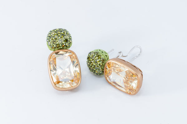 Cushion Drops with Round Top Earrings - Gold
