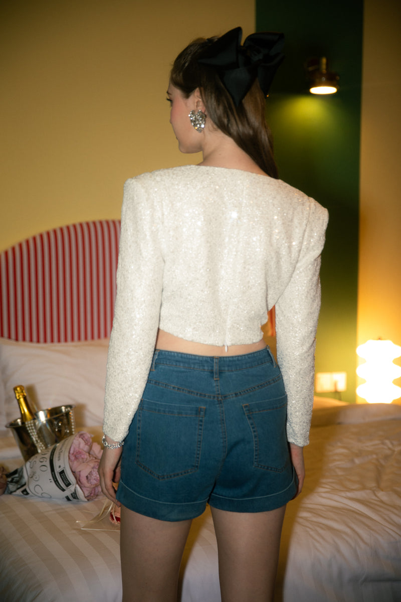 "1960" The Collection Brigette Rhinestones Shorts - Denim