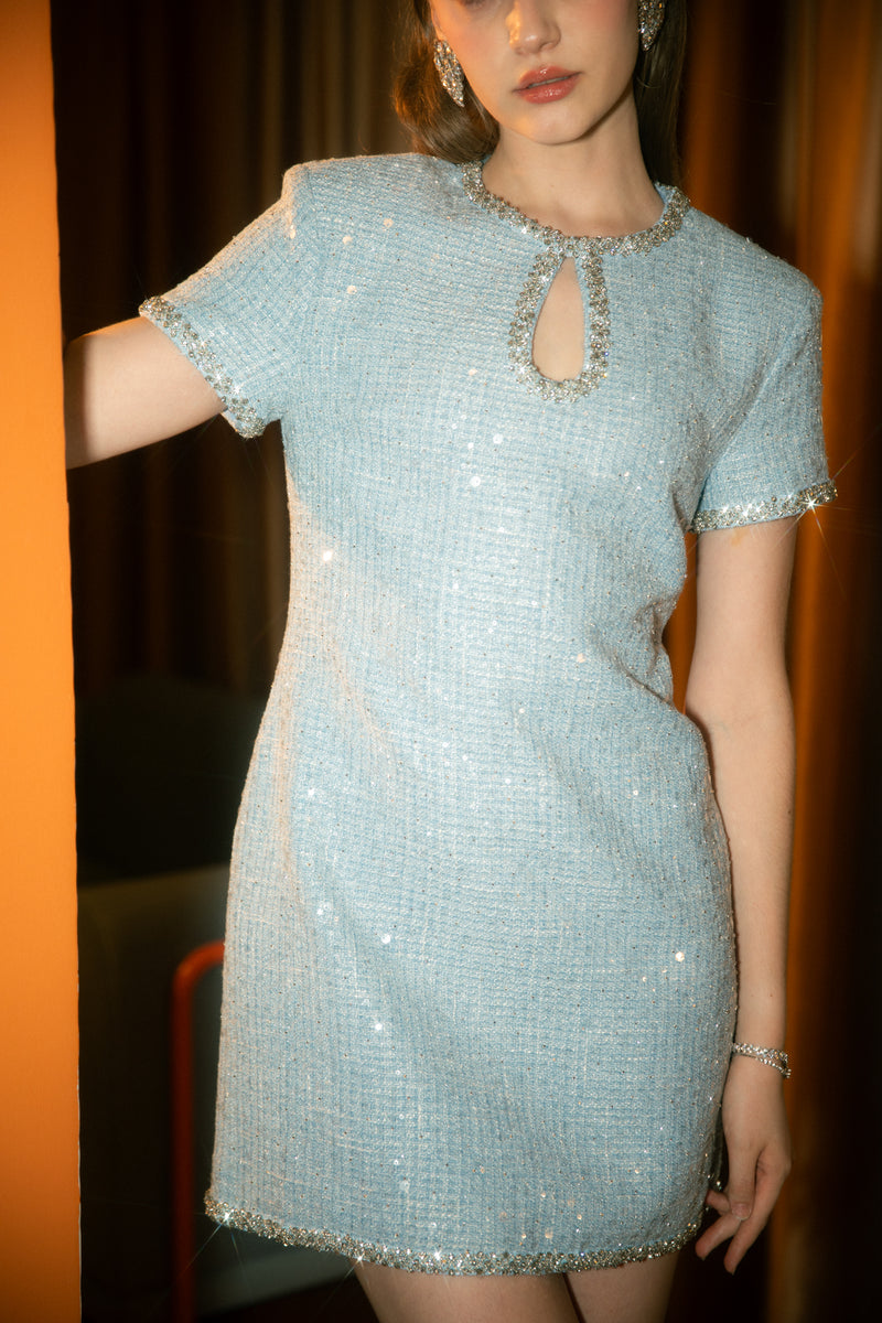 "1960" The Collection Twiggy Rhinestone Dress - Blue