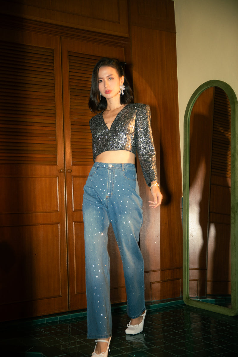 "1960" The Collection Colleen Rhinestone Pants - Denim