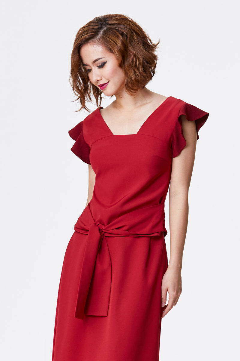 JÙ 聚/剧 NOW Two Way Wrap Top - Red