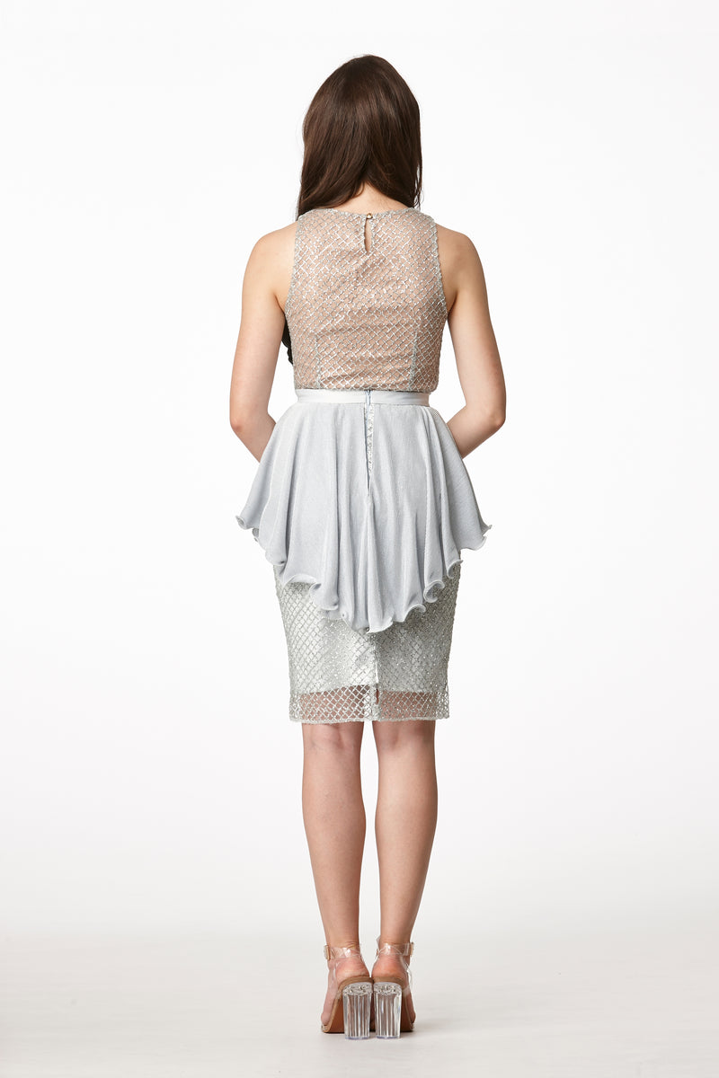 MOS Glitter Peplum Skirt - Silver
