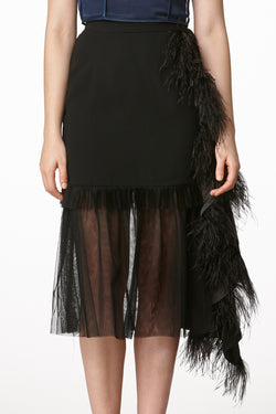 MOS Frills Midi Feather Skirt - Black