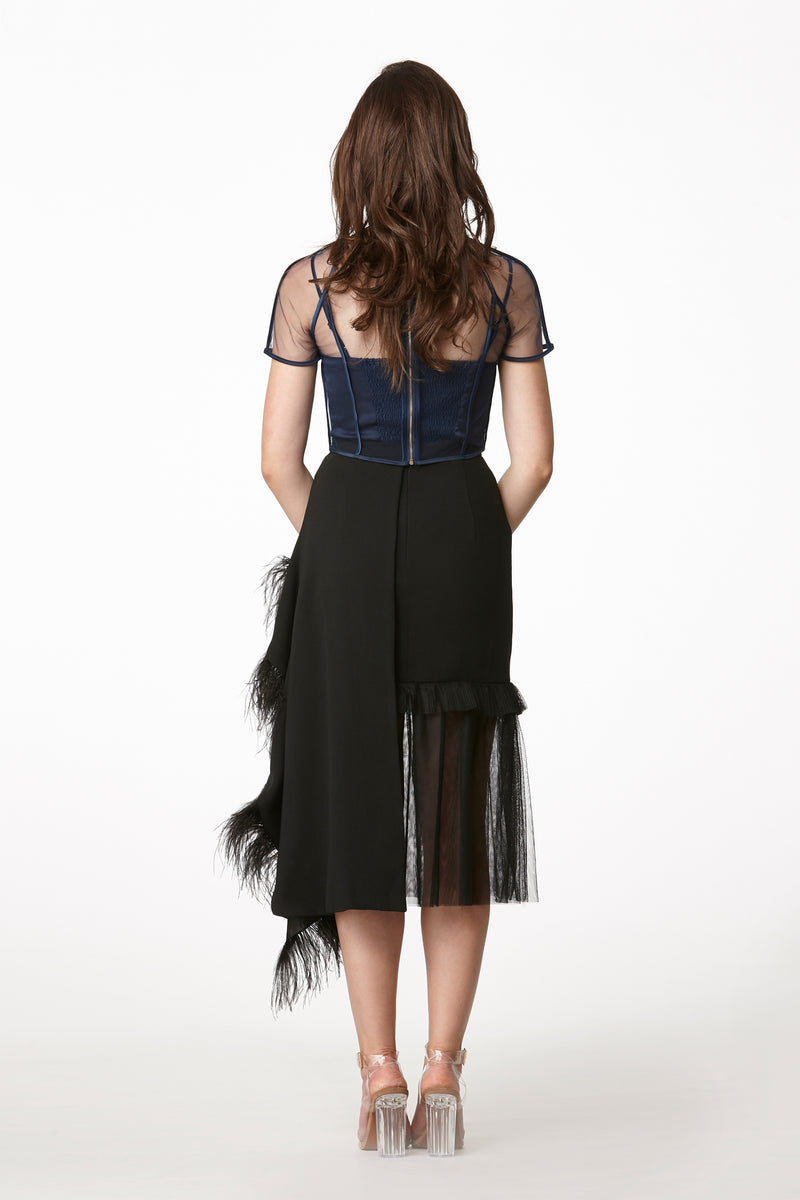 MOS Frills Midi Feather Skirt - Black