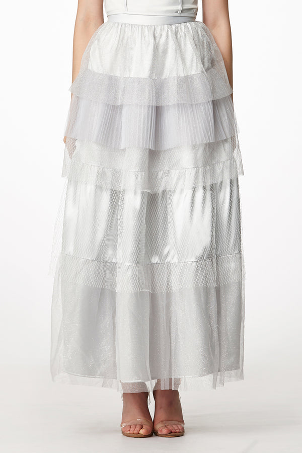 MOS Layered Net Skirt - Silver
