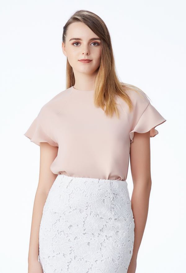 SS'18 NOW Frill Sleeve Loose Top - Peach Pink
