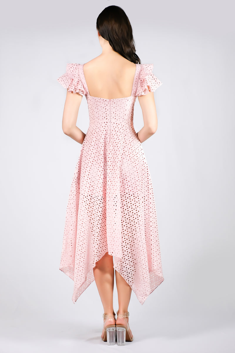 AW'18 Embroidered Lace Waterfall Dress - Pink