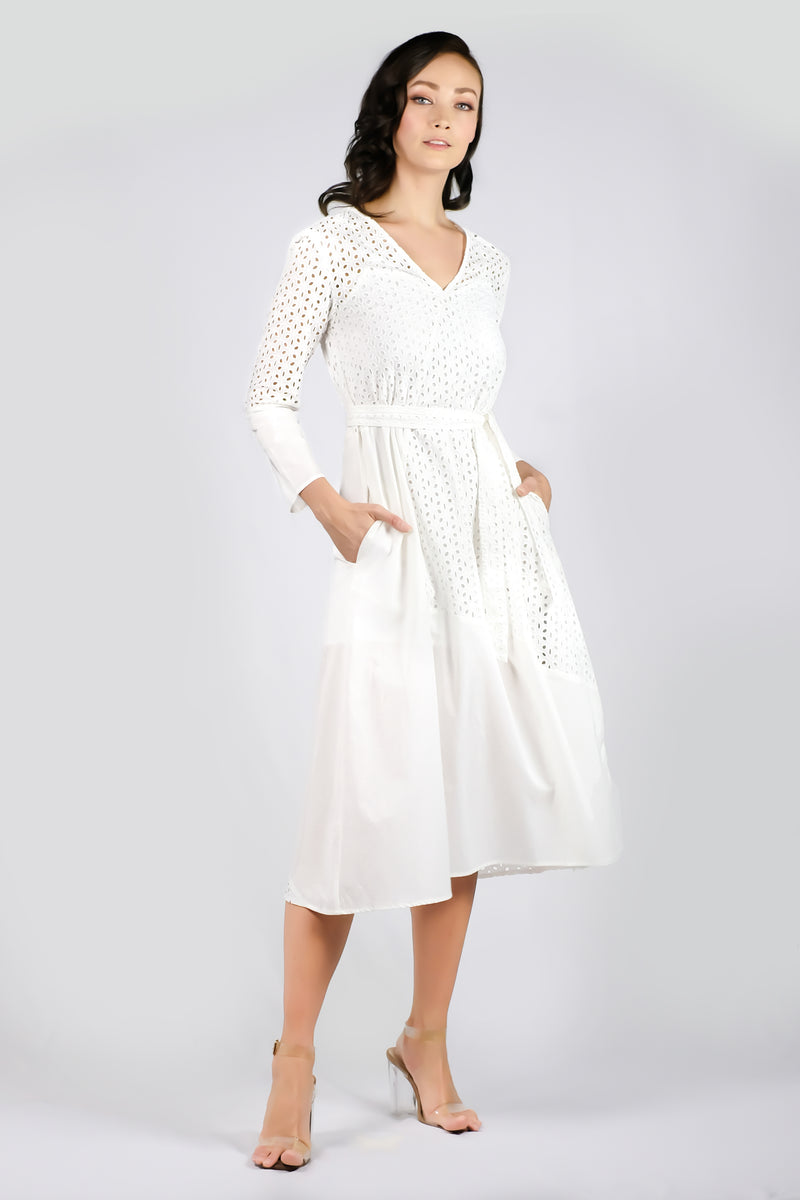 AW'18 Long Sleeve Lace Maxi Dress - White