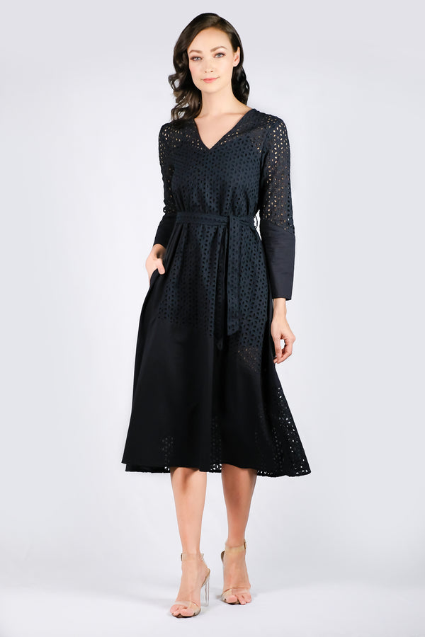 AW'18 Long Sleeve Lace Maxi Dress - Black
