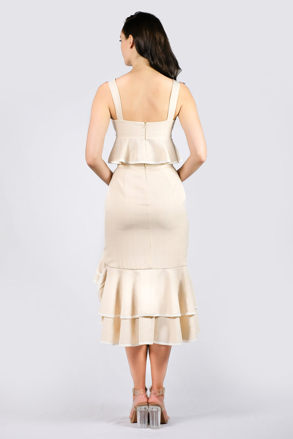 LNR'19 Asymmetrical Ruffle Hem Skirt - Beige