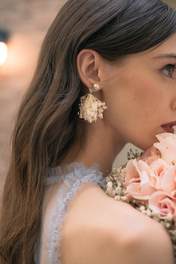 Secret Garden Preserved Real Flower Earrings - White