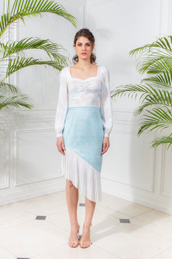 CAPSULE '19 Asymmetrical Pleated Skirt - Turquoise