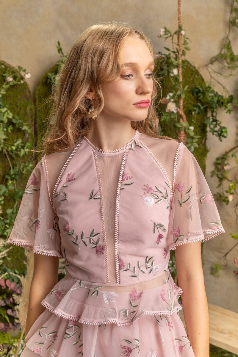 SS'19 Embroidered Peplum Top - Pink