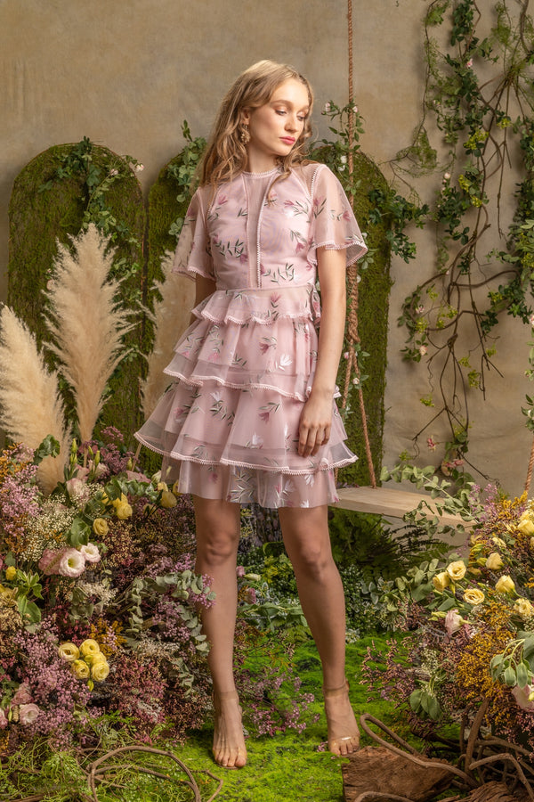 SS'19 Embroidered Tiered Skirt - Pink