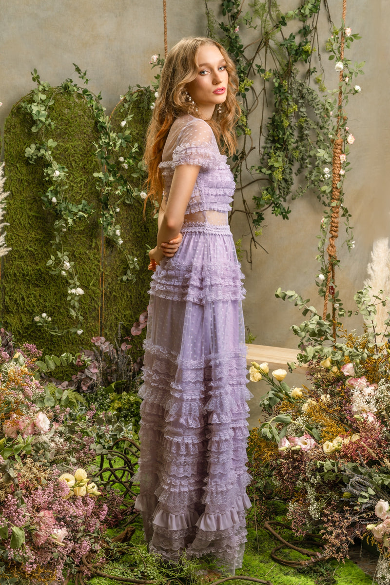 SS'19 Lace Ruffle Maxi Dress - Purple Lilac