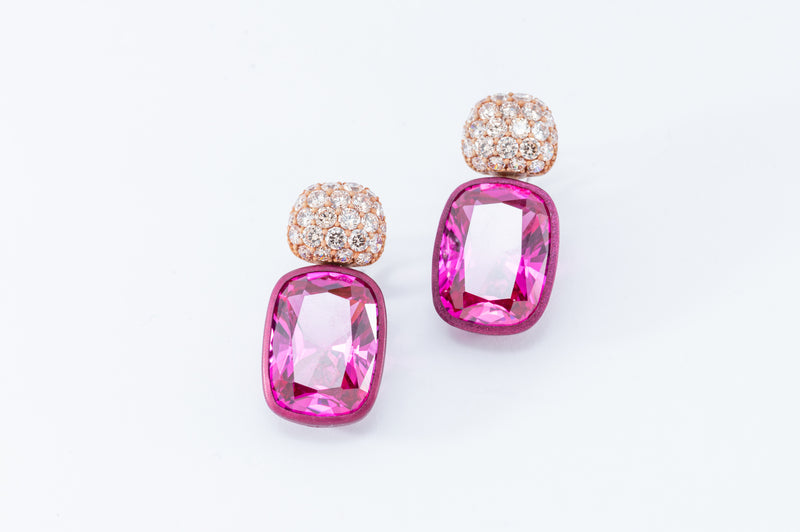 Cushion Drops with Round Top Earrings - Champagne